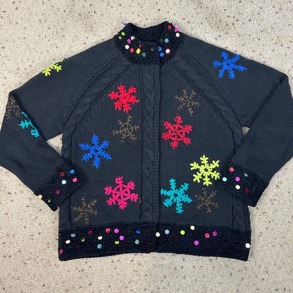 Vintage Susan Bristol Holiday Cardigan Sweater Winter Snowflake Size Medium Wome - Picture 1 of 4